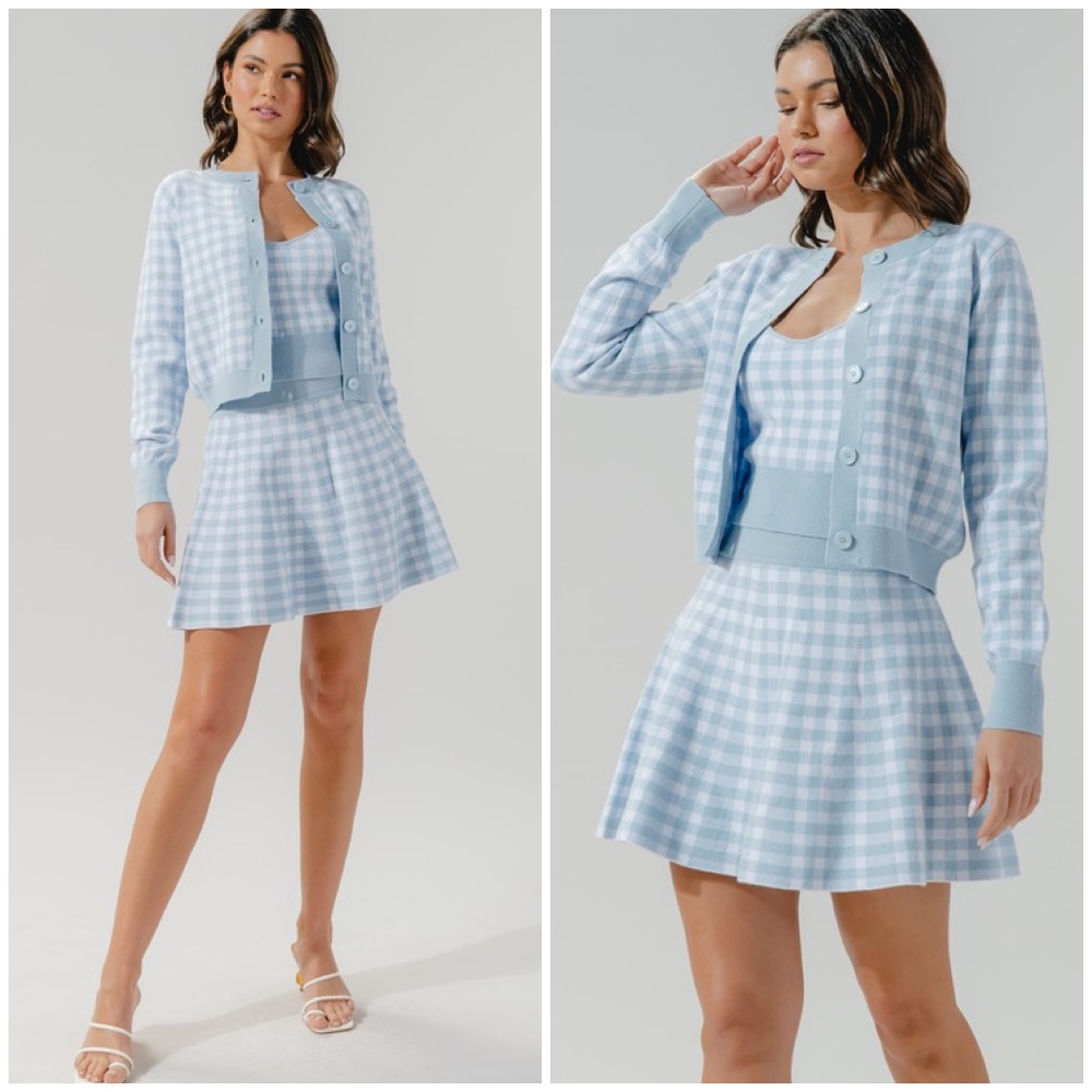 LAST 1 ! SUGARLIPS Sky Blue Checks 3-Piece Skirt Set - Picture 4 of 8